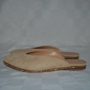 $1060 Sz 37.5 7 Alexa Wagner Beige Suede Jewel Detail Mules Slides Flats
